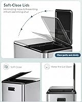 Vista 5 de Arlopu 16Gal Dual Trash Can w/2 Built-in Box for Odor Control, Hands-Free Kitchen Garbage Bin, Recycle Waste Dustbin, Soft-Close Lid, 2 Buckets,Foot