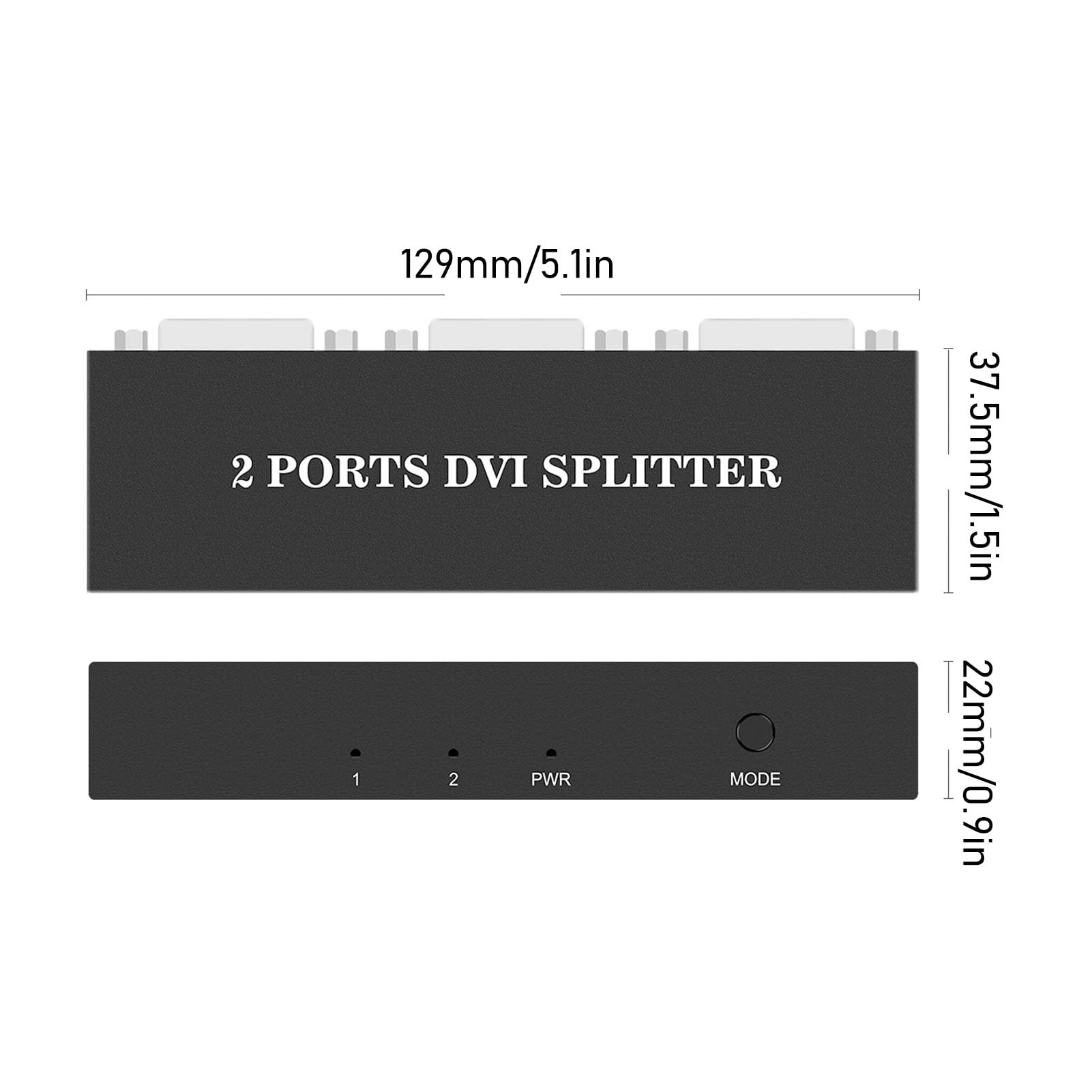 1x2 DVI Splitter, 1 In 2 out 1920x1440 HD 1080P 2 Puertos DVI Input Lossless Signal Transmission, DVI Video Splitter para PC HDTV Projector (Enchufe de la UE)
