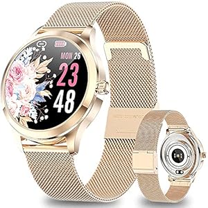 ANMI Reloj Inteligente Mujer con Llamadas y Asistente Voz, 1.96″ HD Display Smartwatch Seguimiento Menstrual, Pulsómetro SpO2 Monitor Sueño Calorías Podómetro Whatsapp Notificaciones Android iOS (oro rosa)