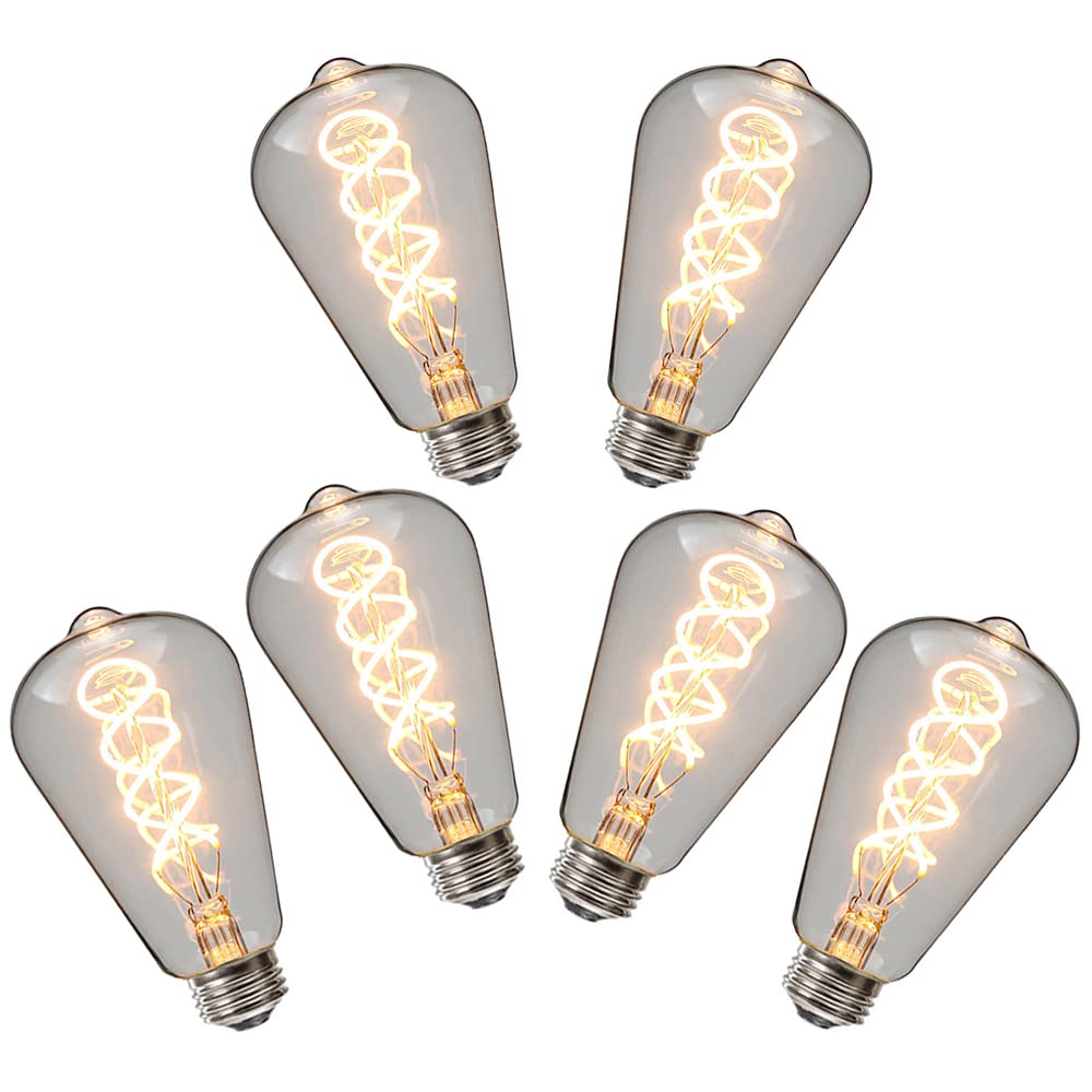Ruihua 6 Packungen E27 4W Klarglas Doppelt Spiralförmige Flexible Glühbirne ST64 Vintage LED Glühlampe,Warmweiß 2700K 400LM Nicht Dimmbare Retro Edison LED Energiesparlampe