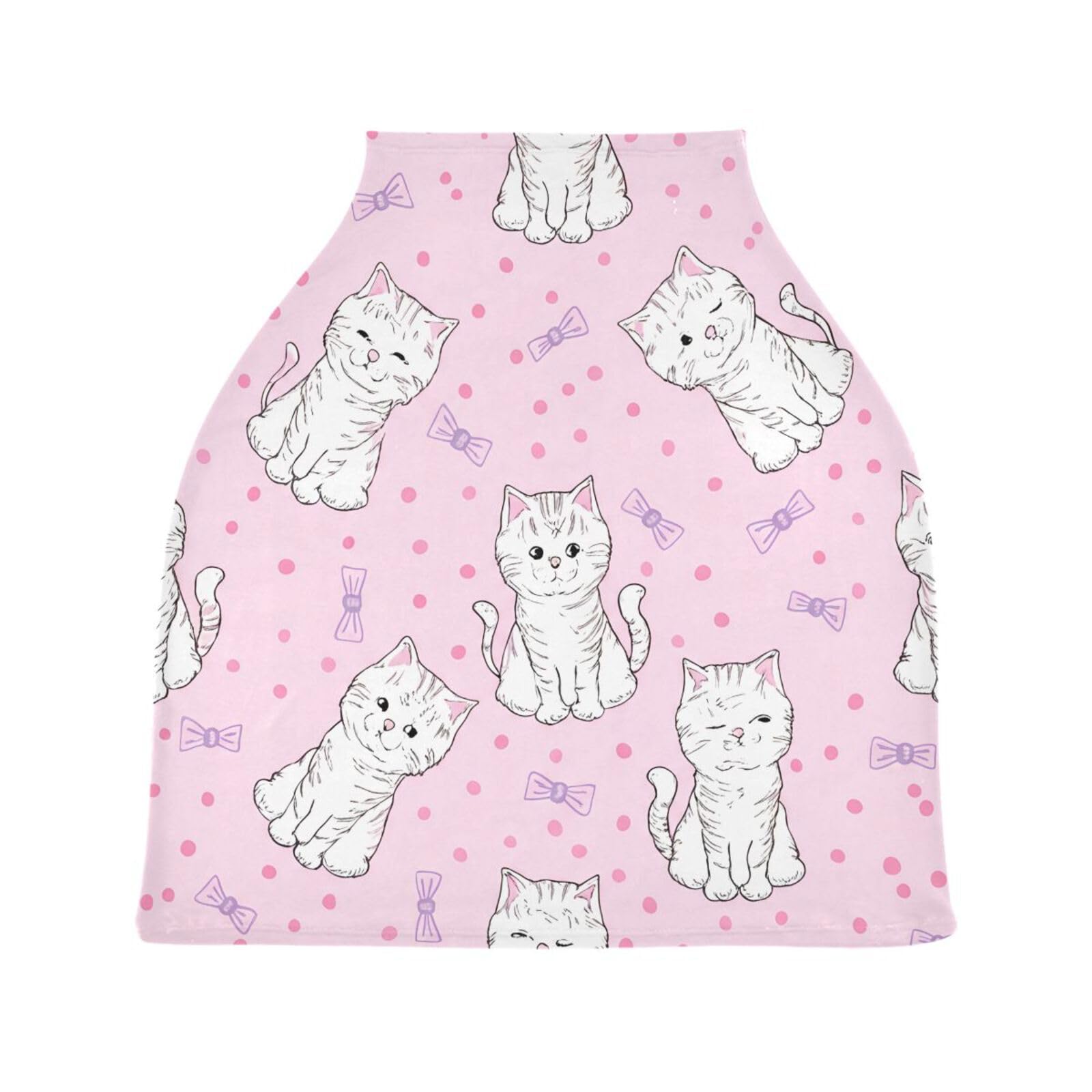 Nesatuwa Baby Car Seat Cover Cute Cartoon Cat Breastfeeding Covers Stretchy Breathable Multi-Use Cover Carseat Canopy for Girls and Boys