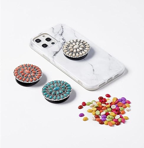 Miniatura 7 de Soporte para teléfono de piedra de mármol blanco con agarre occidental turquesa