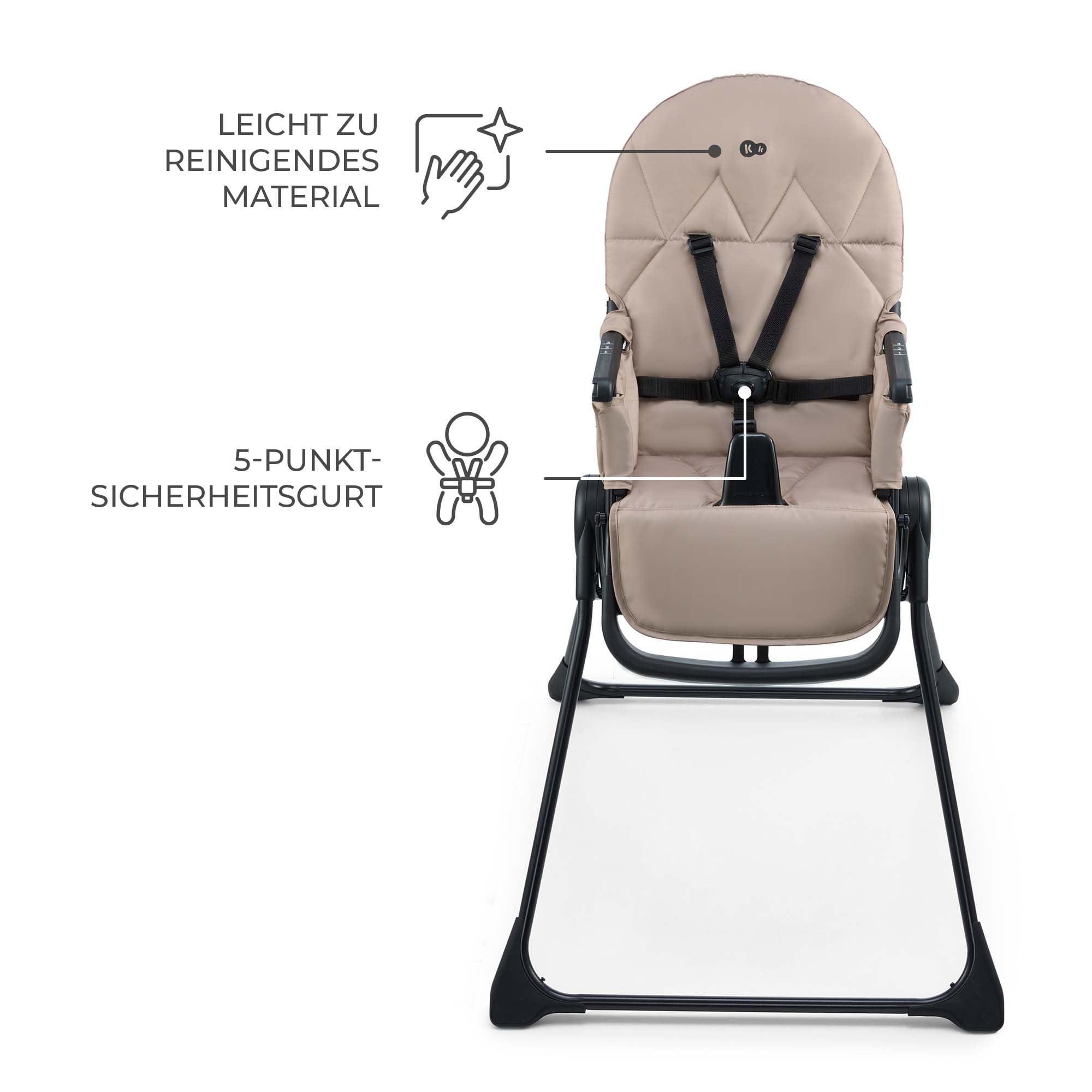 Kinderkraft BINCI Kinderhochstuhl, Babystuhl, leicht und faltbar mit Tablett, Fußstütze und 5-Punkt-Gurt, ideal für kleine Räume und Reisen, Beige