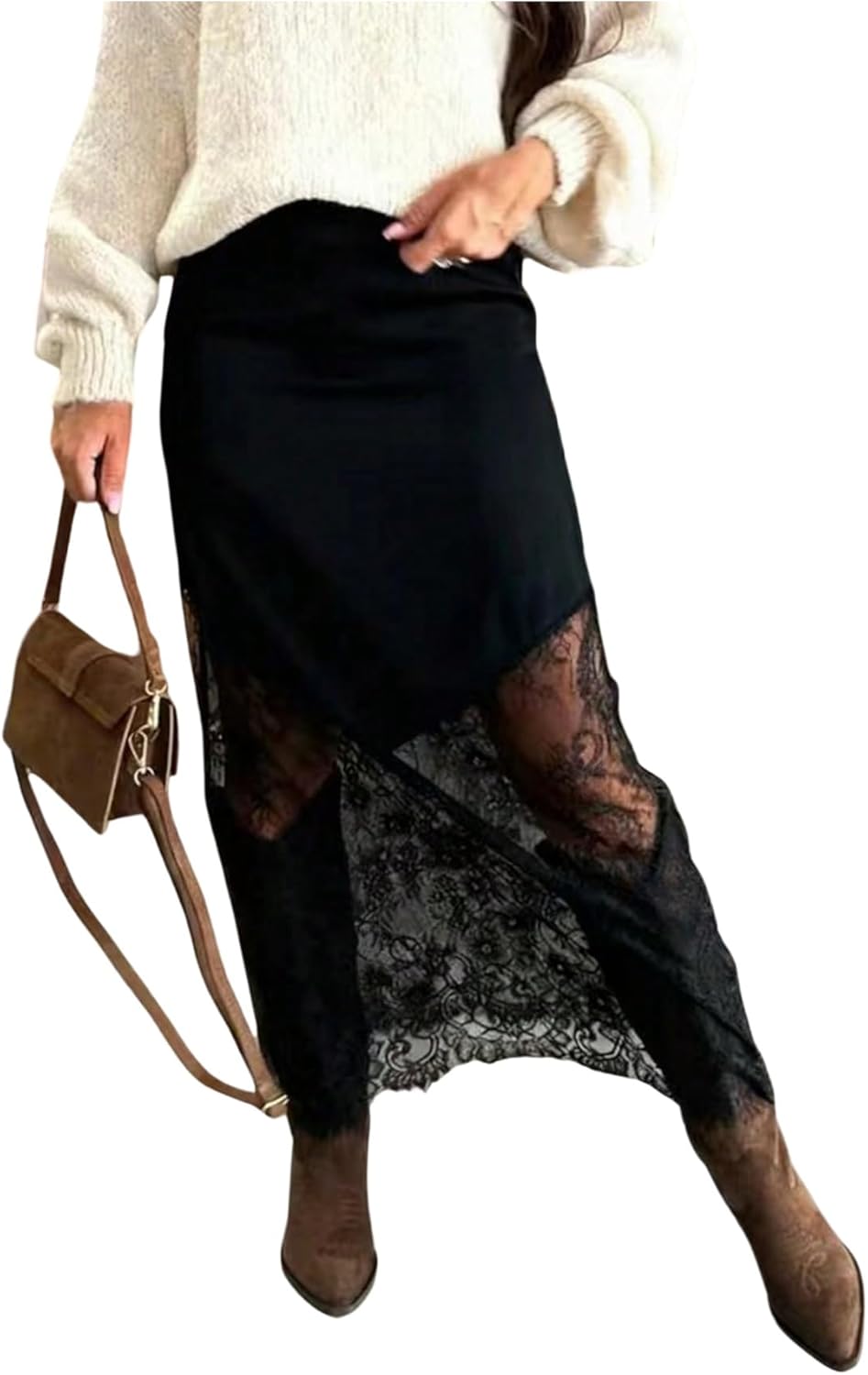 Floerns Women's High Waisted Lace Skirt Western Concert Outfit Party Long Skirts
