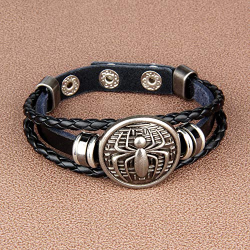 Caupvg Superhero Bracelets Anime Spider Leather Bangle Anime Cute Cartoon Wristband Bangles Cosplay Prop Classic Movie Fans Wrist Belt Jewelry Gift For Men Boys (Black) #TOP1
