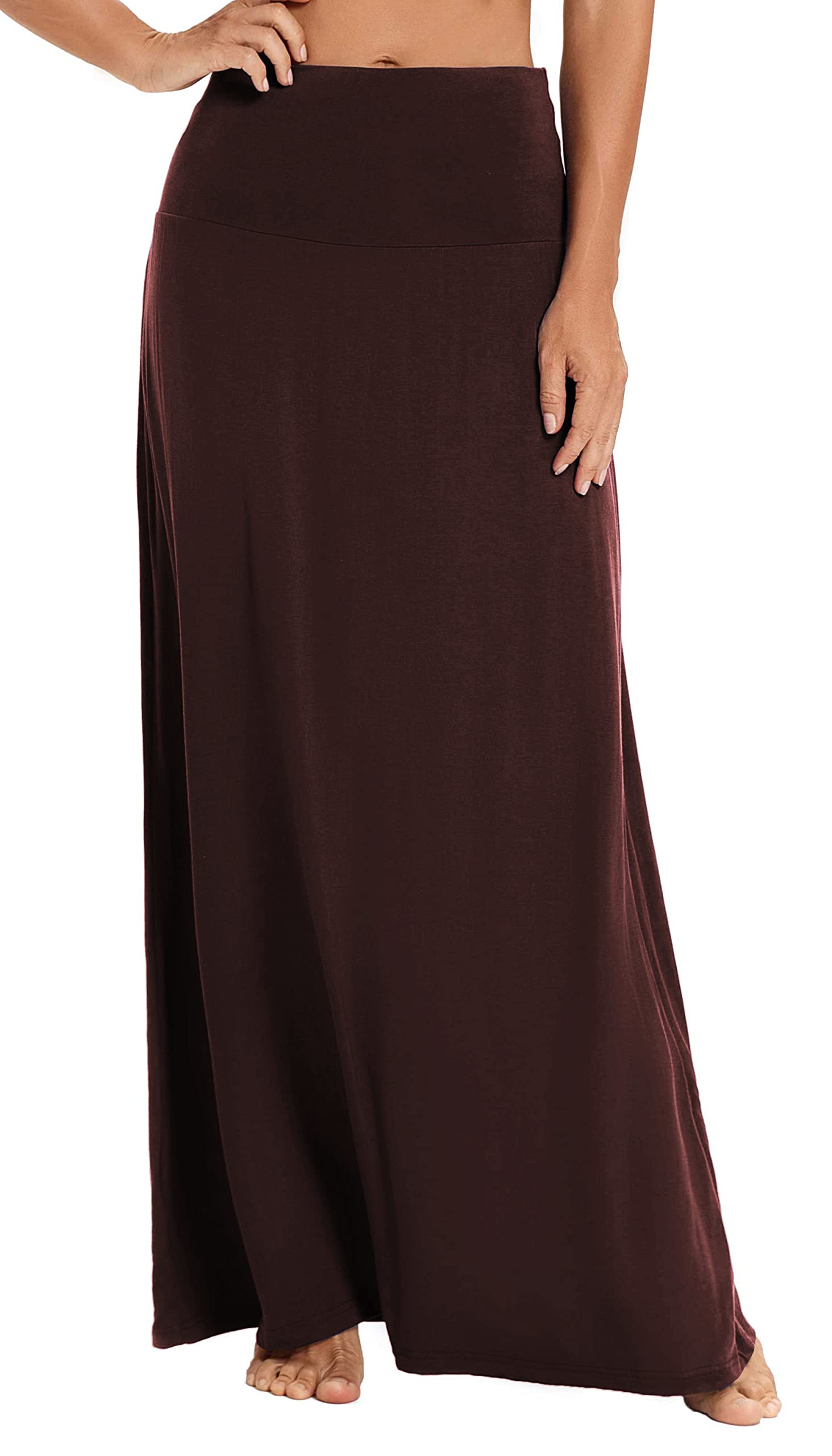 EXCHIC Women's Boho Flod Over Long Maxi Skirt Elastic High Waisted Long Skirts for Women