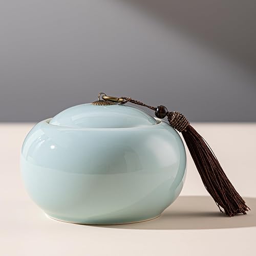 Miniatura 3 de Longquan Celadon - Tarro de almacenamiento de té suelto, recipiente hermético de porcelana verde de 20 onzas líquidas, recipiente hermético de