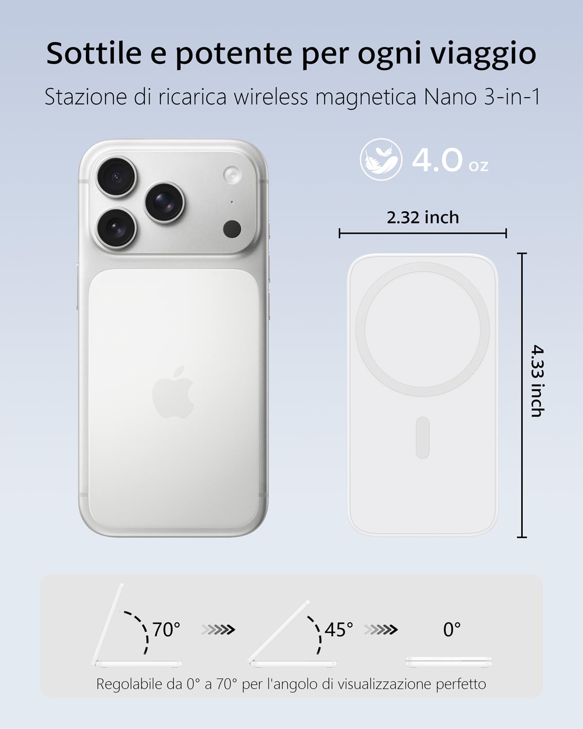 Caricatore Wireless 3 in 1 Compatibile MagSafe, Stazione di Ricarica Magnetica Pieghevole 15W per iPhone 12-17, Apple Watch e AirPods Dock di Ricarica Wireless per Scrivania Comodino e Viaggio