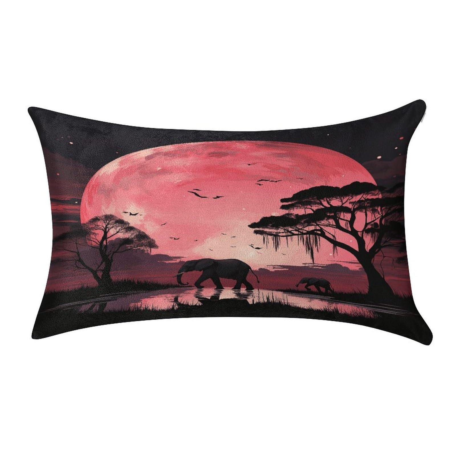 FekiLoot Pink Moon Elephant Pillow Cover Modern Lumbar Pillow Covers Easy Care Velvet Pillowcase Super Soft Cushion Case Rectangular Throw Pillow Cover for Couch Sofa Bedroom Car Decor