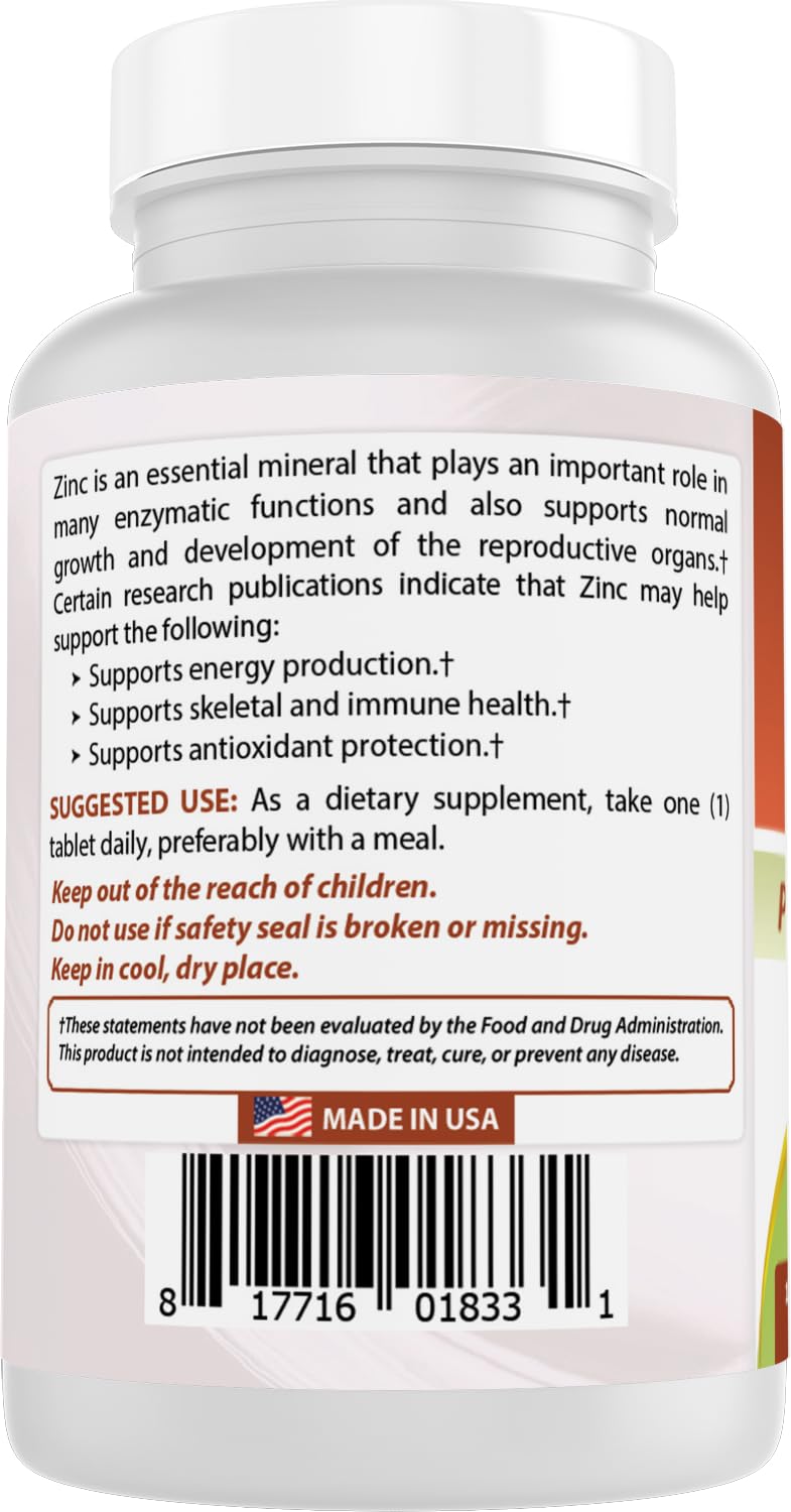 Best Naturals Zinc 50mg Supplements (as Zinc Picolinate) - Vitamins for Adults Immune Support - 120 Tablets (120 Count (Pack of 1)) — Amazon image 7