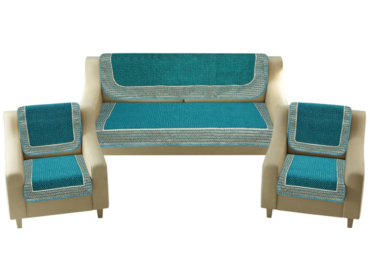 RAGYA CREATION Sofa Cover Set for Living Room 5 Seater Velvet Dot