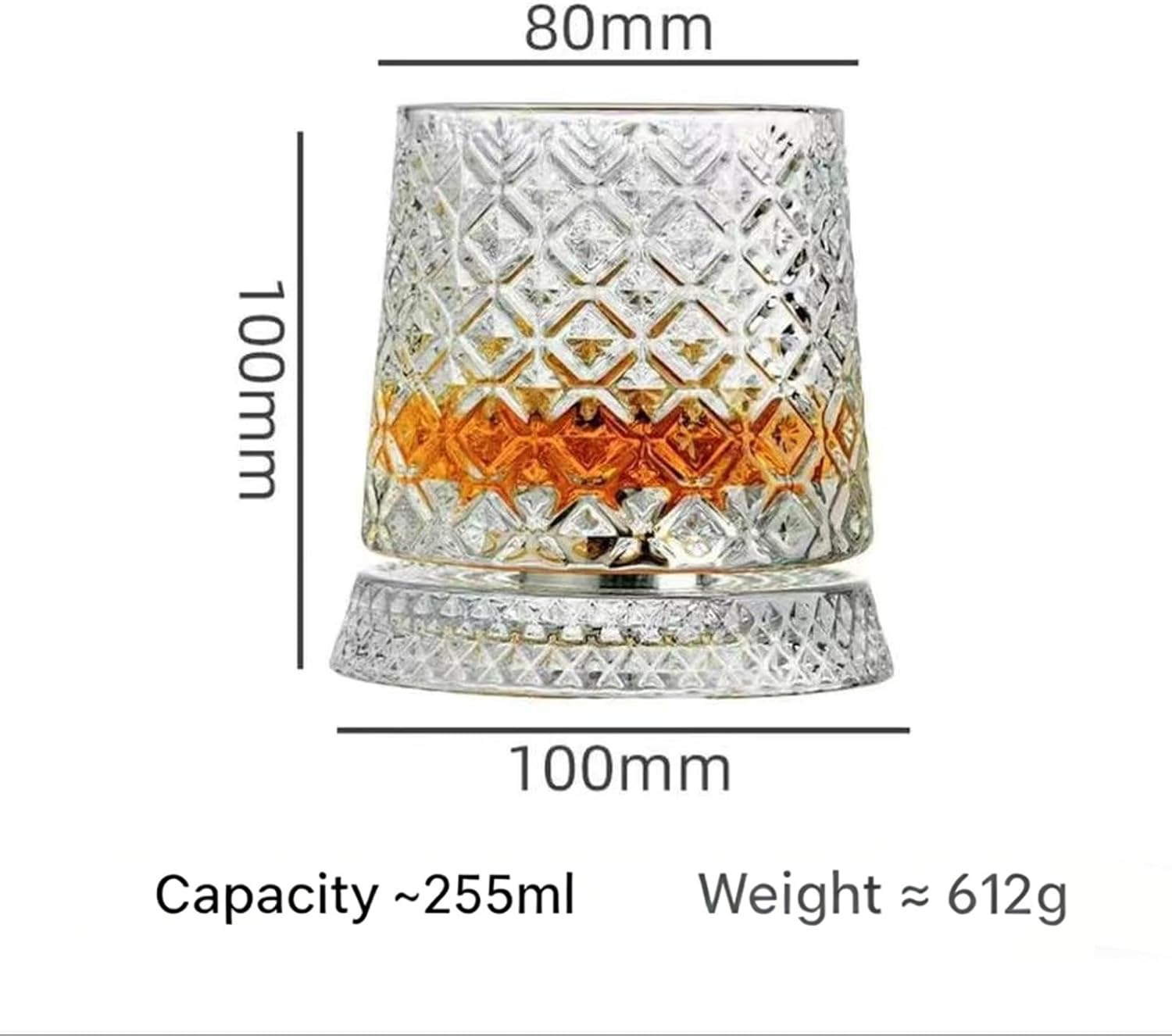 Rotating Whiskey Glass 360 Degree, Crystal Spinning Tumbler with Stable Swivel Base, Clear Rotatable Wine Cup for Home Bar, Tastings Use (2 Pcs,Ice Flower Style)