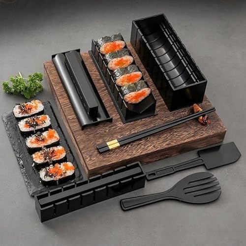 RZSYZH Sushi Making Kit, 10 Piece Set, Multifunctional Mold with Various Shapes, DIY Sushi Tools for Rice and Vegetable Rolls, Black (Black)