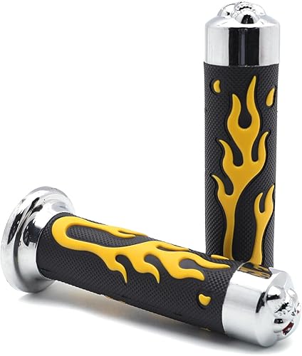 HTTMT - Puños de 1 pulgada WATERCRAFTS Flame Gel Style Thinner Wall Skull Amarillo PN XH4071-AMARILLO