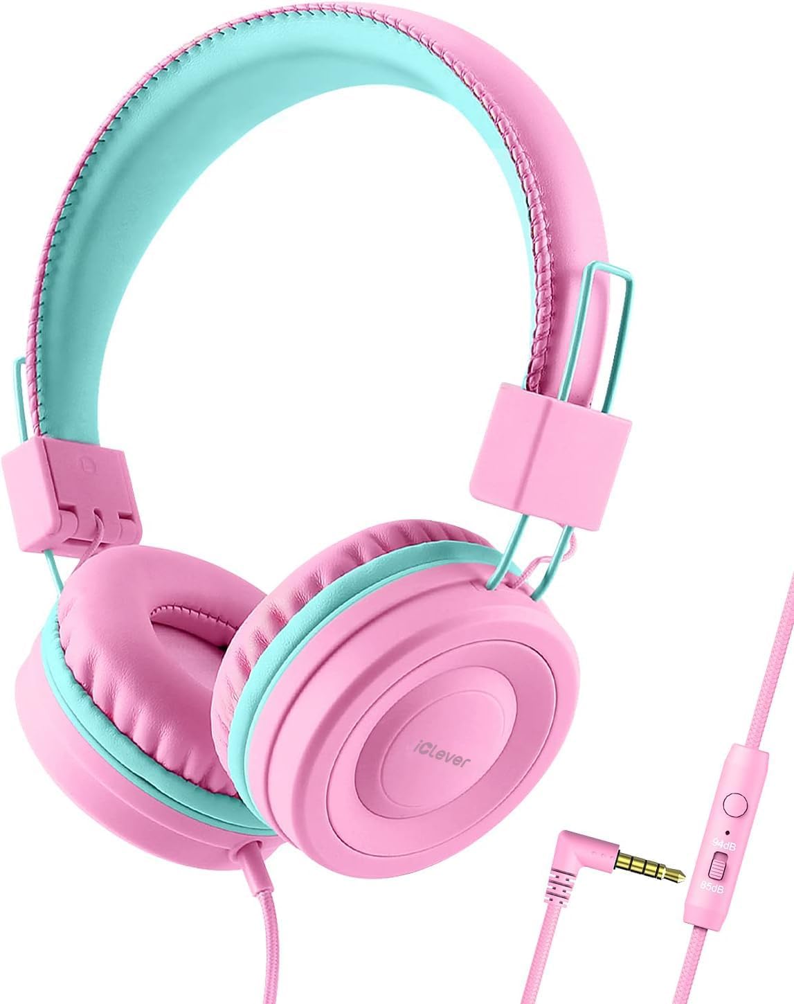 iClever Kids Headphones for Girls, Wired Headphones for Kids, Adjustable Headband, Foldable, 85/94dB Volume Control, Childrens Headphones on Ear for School/Travel