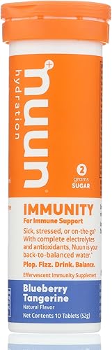 Nuun Immunity - Tabletas de bebida de electrolitos de mandarina y arándanos 10 tabletas paquete de 8