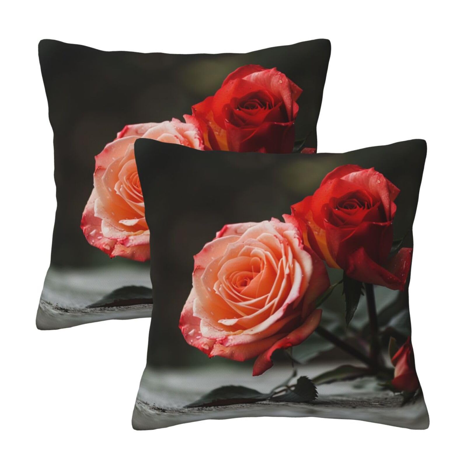 Rose Throw Pillow Cases 2 Pack Square Pillowcases Soft Pillow Protectors for Couch Livingroom Sofa Bed Office Car,30x30 CM