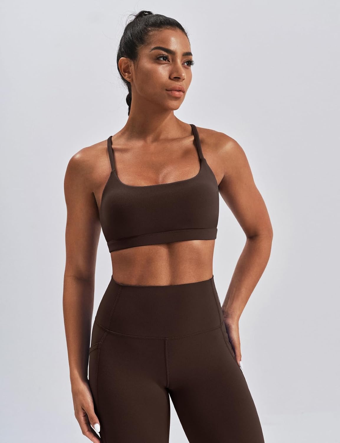 K-Swiss Sports Bras for Women - Light Impact Unadjustable Scoop Neck Thin Strappy Wireless Padded Yoga Workout Gym Tops