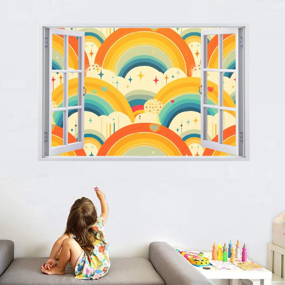 3D Wandaufkleber, Regenbogen Durchbruch Wandtattoos Deko Wand Selbstklebend Cartoon-Wolke, Wand Aufkleber Wanddurchbruch Wandsticker für Zuhause, Badezimmer, Schlafzimmer, Wohnzimmer