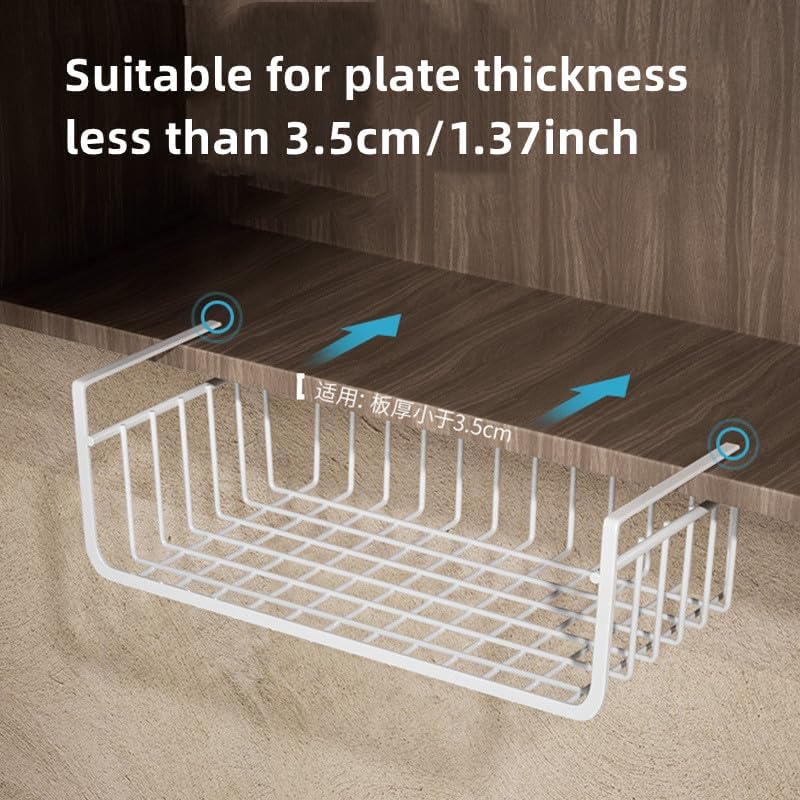 Miniatura 4 de Tnfeeon Cesta de almacenamiento debajo del estante, canasta de metal simple para cocina, cesta de alambre para estantería de escritorio (L blanco)