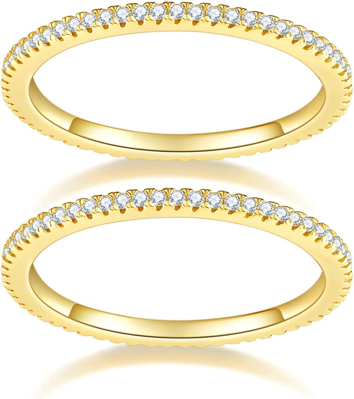 MINDDHA 14K Gold Plated- Cubic Zirconia Simulated Diamond Stackable Eternity Bands/Silver, Gold Rings for Women- 1.5mm, 2mm Stacking Rings for Oura Gen 4/Oura Gen 3, Size 4-12