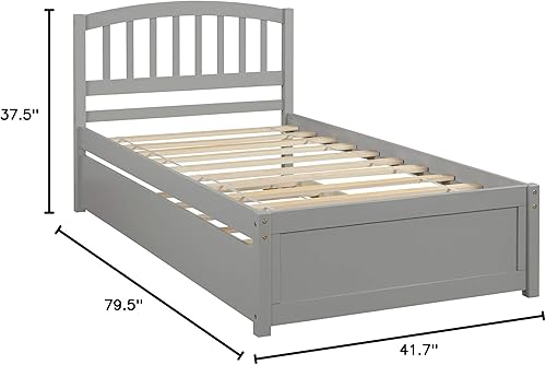 Miniatura 39 de P PURLOVE Cama de plataforma de tamaño individual con cabecero, marco de cama de madera con cama nido (blanco) White Frame,expreso (Espresso