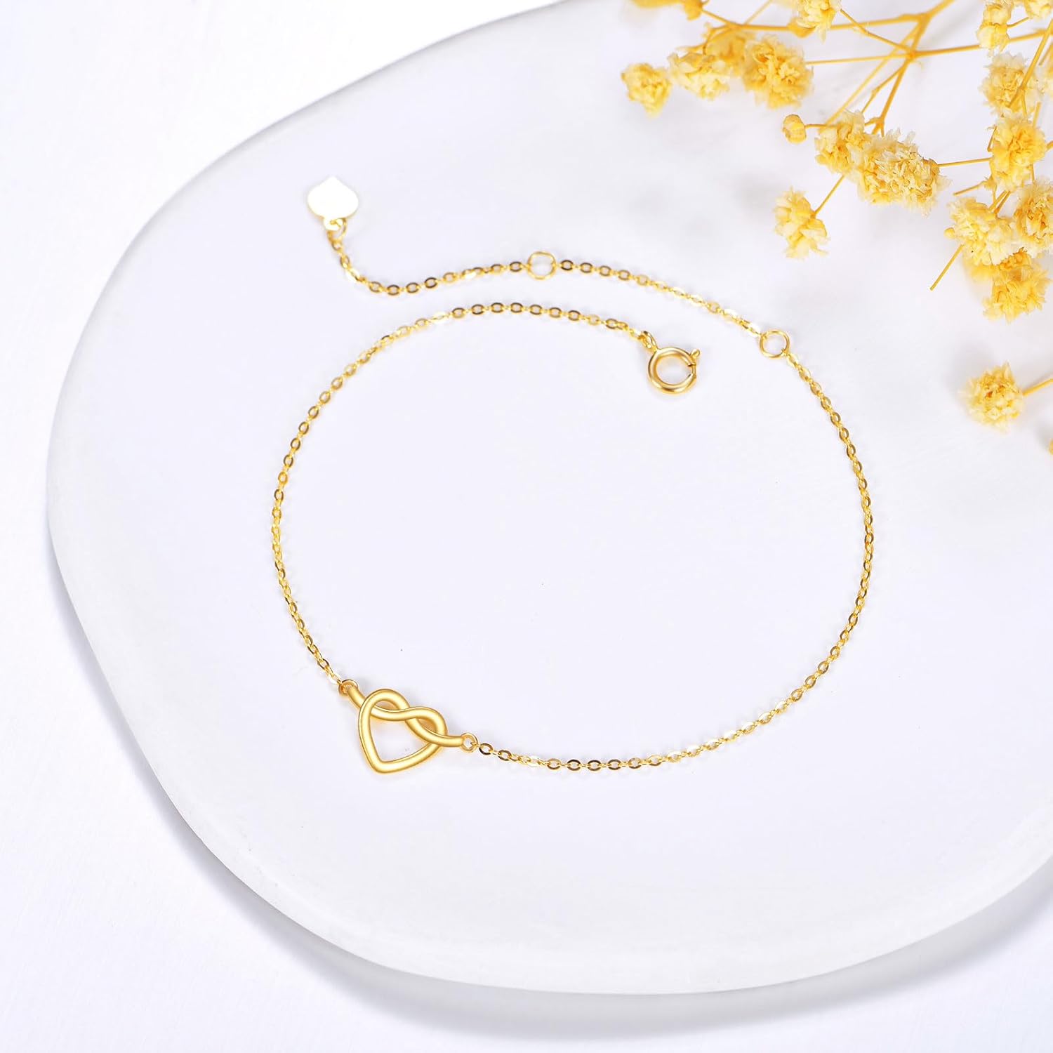 14K Gold Love Knot Bracelet for Women,Yellow Gold Heart Knot Charm Link Bracelets Anklets Anniversary Christmas Mother’s Day Jewelry Gift for Mom Wife Her 6.5''+2'' - Image 2