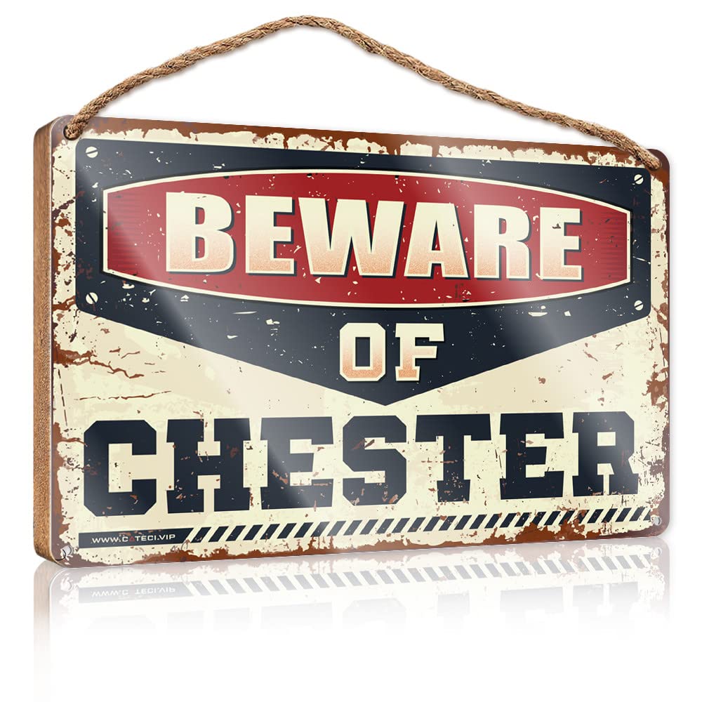 FZFN Wooden Hanging Wall Sign Beware Of Chester Wooden Sign Wood Decor Sign Wood Decor Sign(15X28CM)