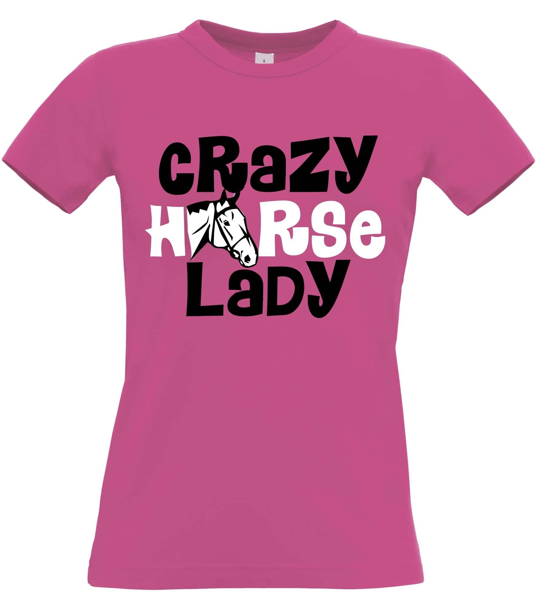 Edward Sinclair Women's Fuchsia L 12 Fitted T-Shirt Crazy Horse Lady With White And Black Print
