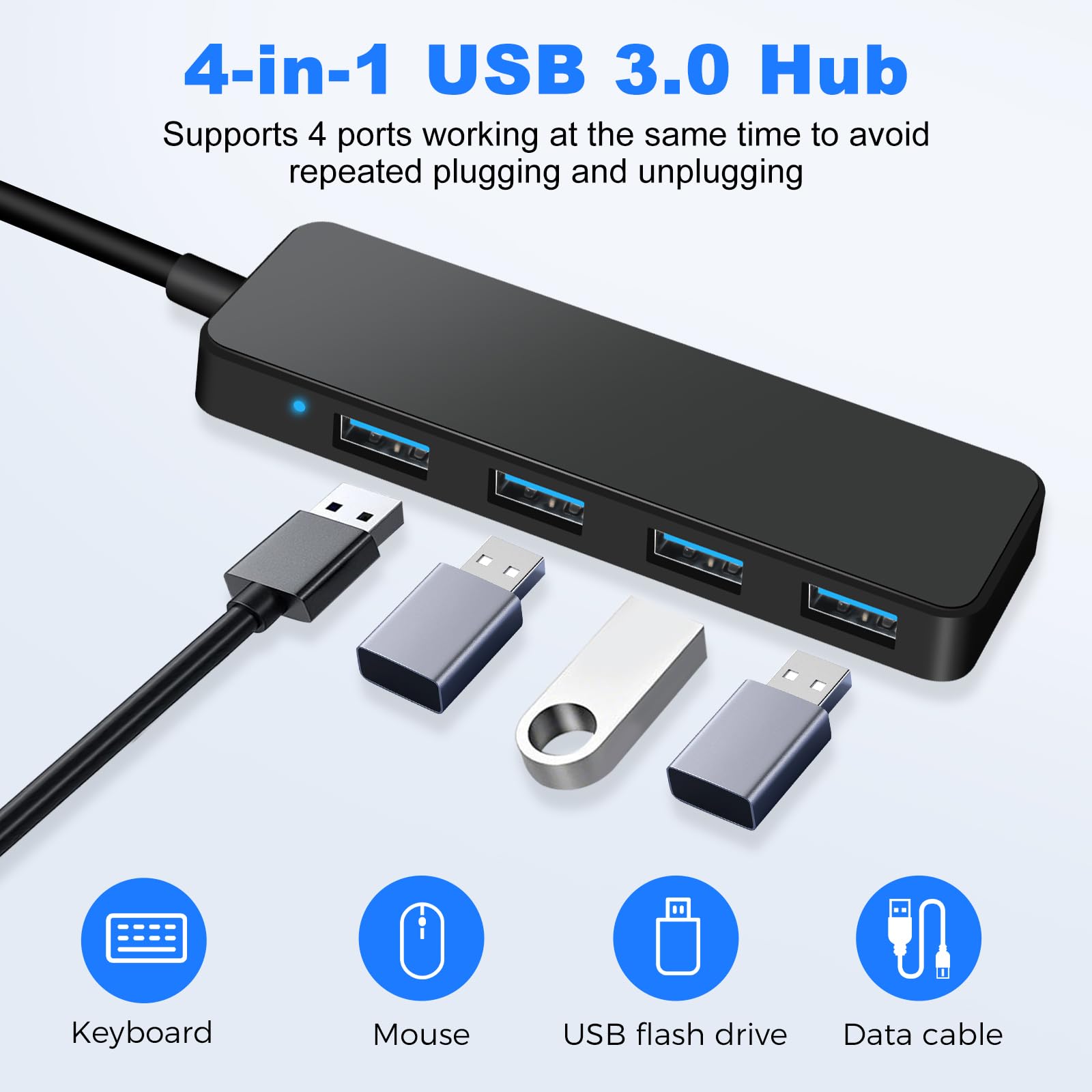 Hub USB 3.0 4 Ports Multiprise Ultra Fin 5 Gbps Adaptateur Multi USB pour MacBook Pro/Air iMac Surface Pro XPS PC