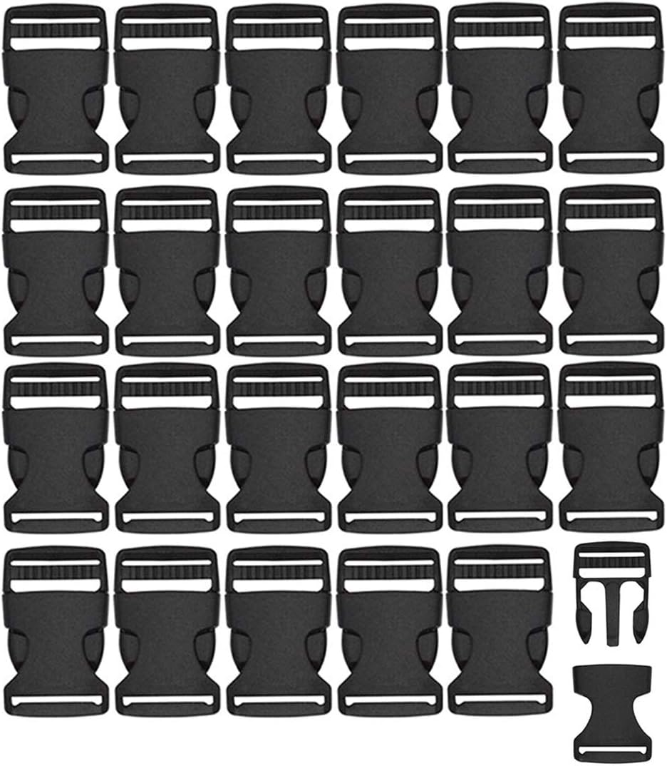 MOAMUN 1 Inch Wide 10 Yards Black Nylon Heavy Webbing Strap and 12 PCS Flat Side Release Buckles Nylon Webbing Tape for DIY Craft Backpack Strapping (Buckle)