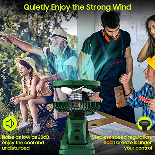 22000Mah Portable Camping Fan With Led Lantern, 360°Auto-Rotating Outdoor Tent Fan Rechargeable Battery Operated Usb Clip On Desk Fan With Stepless Speed & Timer, Hanging Hook For Outdoor, Home, Green #TOP3