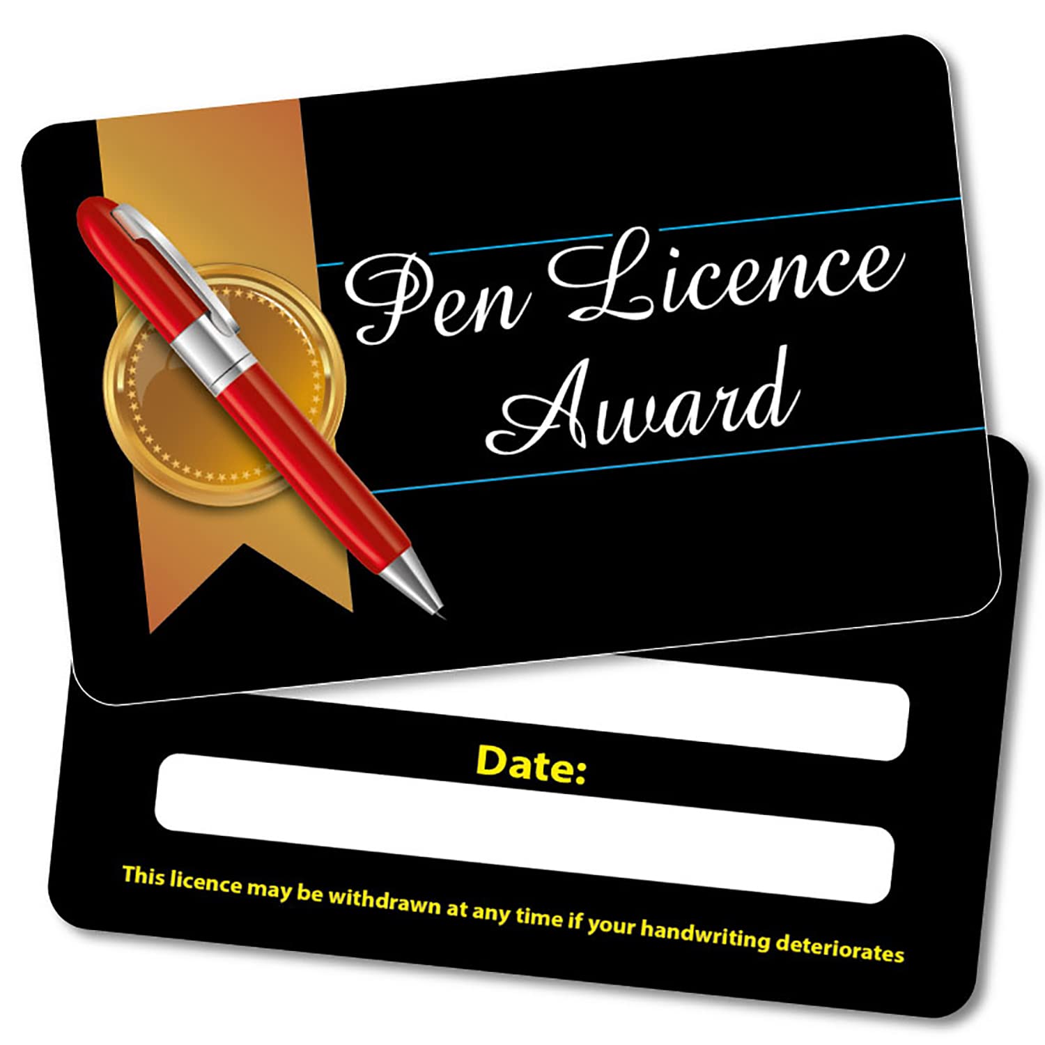 30 Pen Licence Childrens Pupils Reward Credit Card Sized Certificards 86x54mm Primary Teaching Services