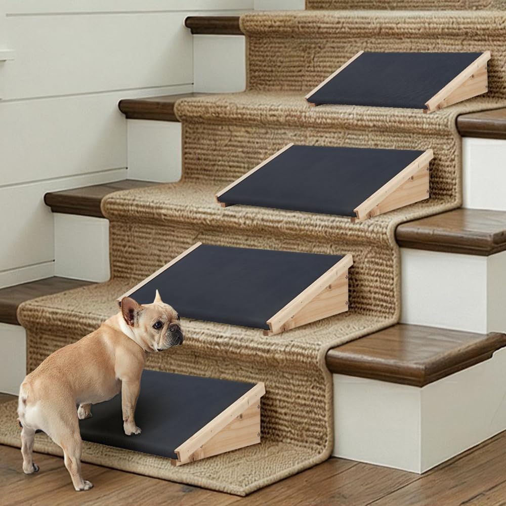 beeNbkks Extra Wide 4-Pack Dog Ramp for Stairs, Non-Slip Rubber Pet Ramps for Small Medium Dogs Cats, Gentle Slope Step and Stair Assist for Senior or Injured Pets, Indoor Use, Portable Porch Access