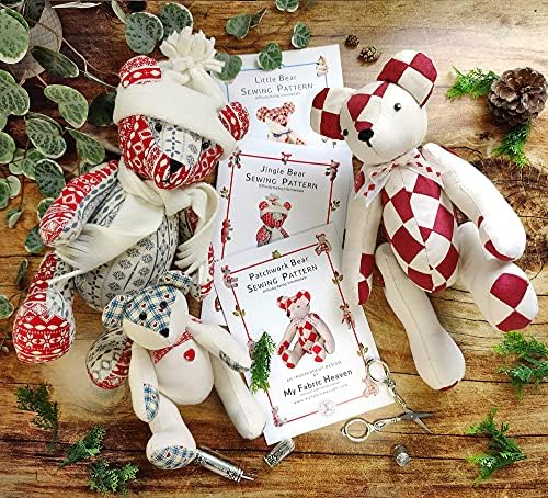 My Fabric Heaven Three Discounted Teddy Bear Sewing PATTERNS. Patchwork Memory Bear, Little Bear & Christmas Teddy Keepsake Bear with Easy Photo-Tutorial Style Instructions. Free Post