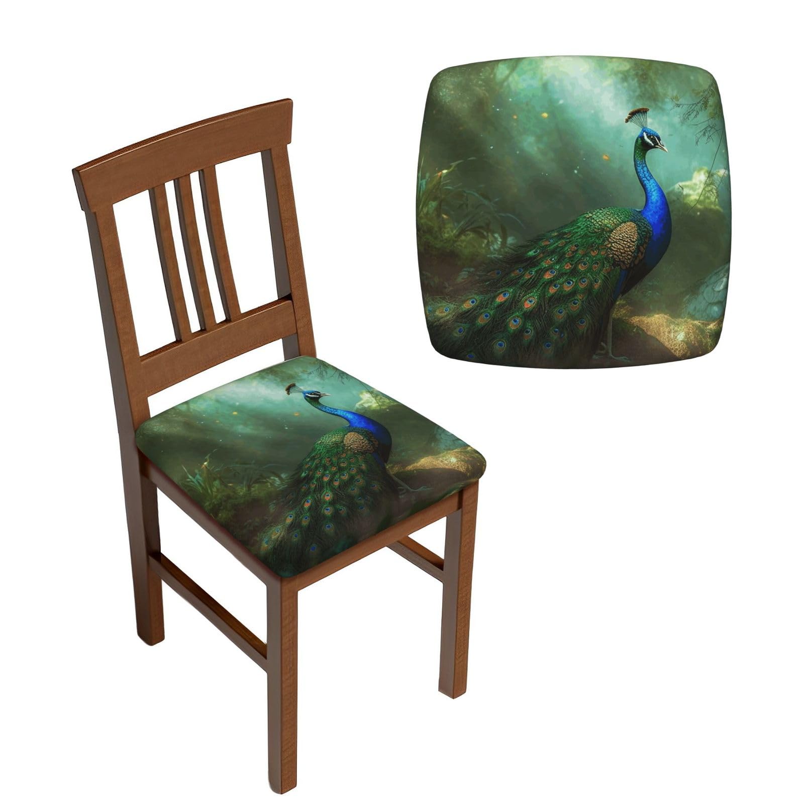 NONHAI 6PCS Dining Chair Seat Covers Set Peacock Stretch Removable Chairs Covers Washable Seat Cushion Slipcovers Protector for Dining Room Kitchen Chairs