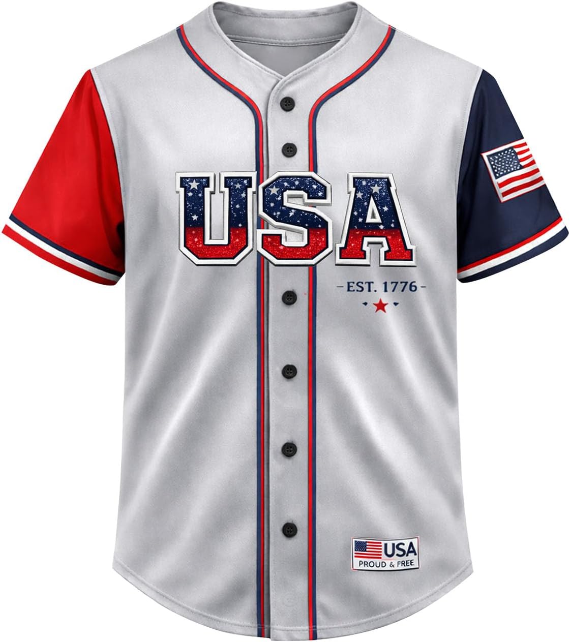 Patriotic Baseball Jersey for Men Women, Custom Team Name or USA Shirt, 4th of July Independence Day Button Down Jersey