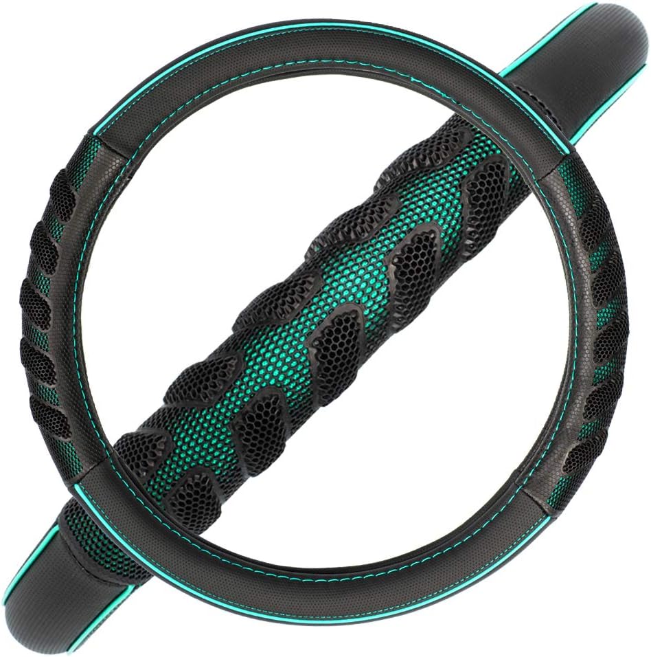 Flying Banner car Steering Wheel Cover Faux Leather Massage Universal fit 3D Honeycomb Hole Anti-Slip Sporty 15 Inches (Mint Green Black) - Image 3