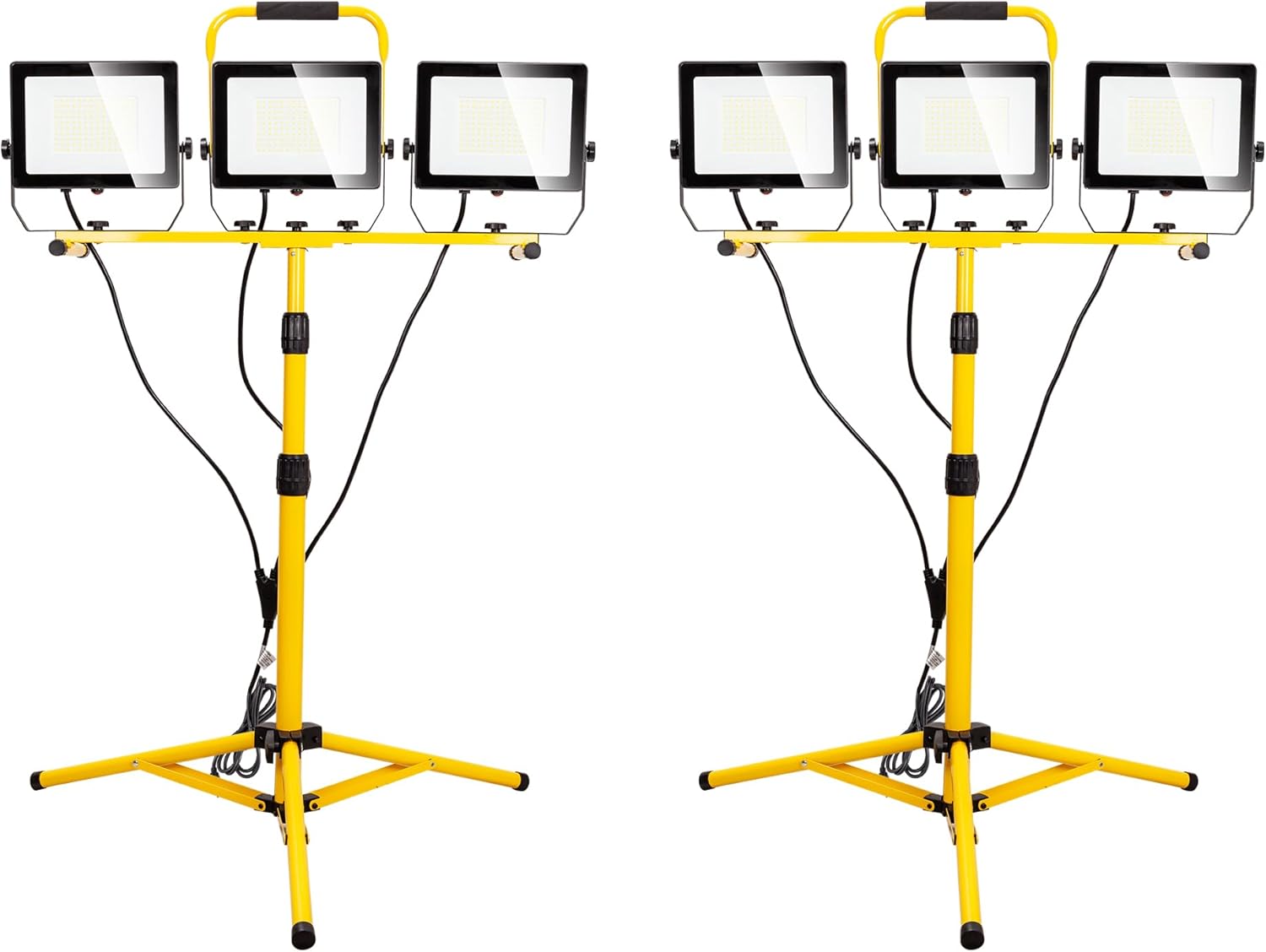 30000 Lumen Work Lights with Stand, 300W Three Head LED Work Light, Waterproof Lamp with Individual Switch, Adjustable Metal Telescoping Tripod(2 Pack)