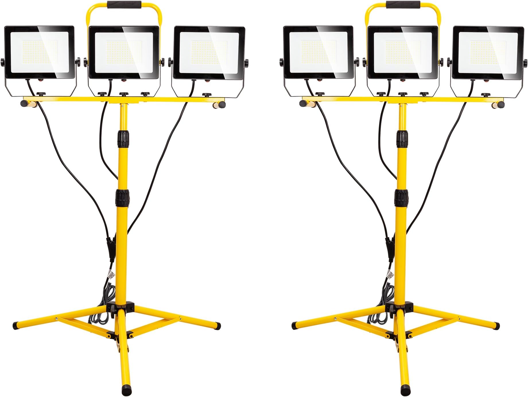 - 30000 Lumen Work Lights with Stand, 300W Three Head LED Work Light, Waterproof Lamp with Individual Switch, Adjustable Metal Telescoping Tripod（2 Pack）