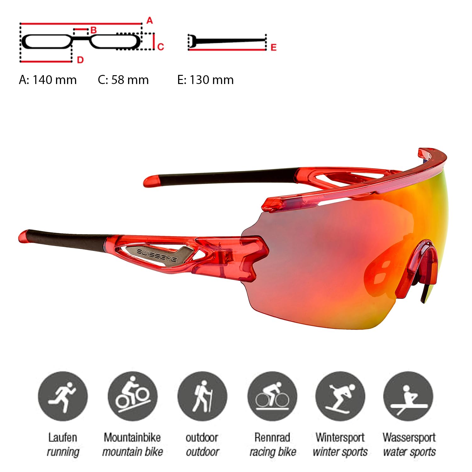 SWISSEYE Signal Sportbrille (100% UVA-, UVB- und UVC-Schutz, verstellbarer Nasenbereich, splitterfreies Material, inkl. Etui)