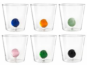 H H Set of 6 Borosilicate Glass Glasses Transparent Inner Glass Ball 300cc