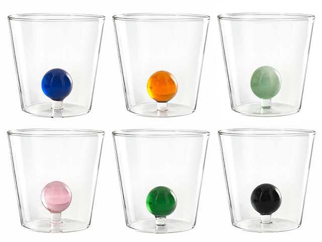 H H Set of 6 Borosilicate Glass Glasses Transparent Inner Glass Ball 300cc