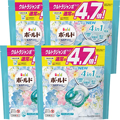 [ケース販売] ボールド 洗濯洗剤 ジェルボール4D フレッシュフラワーサボン 詰め替え 56個x4袋