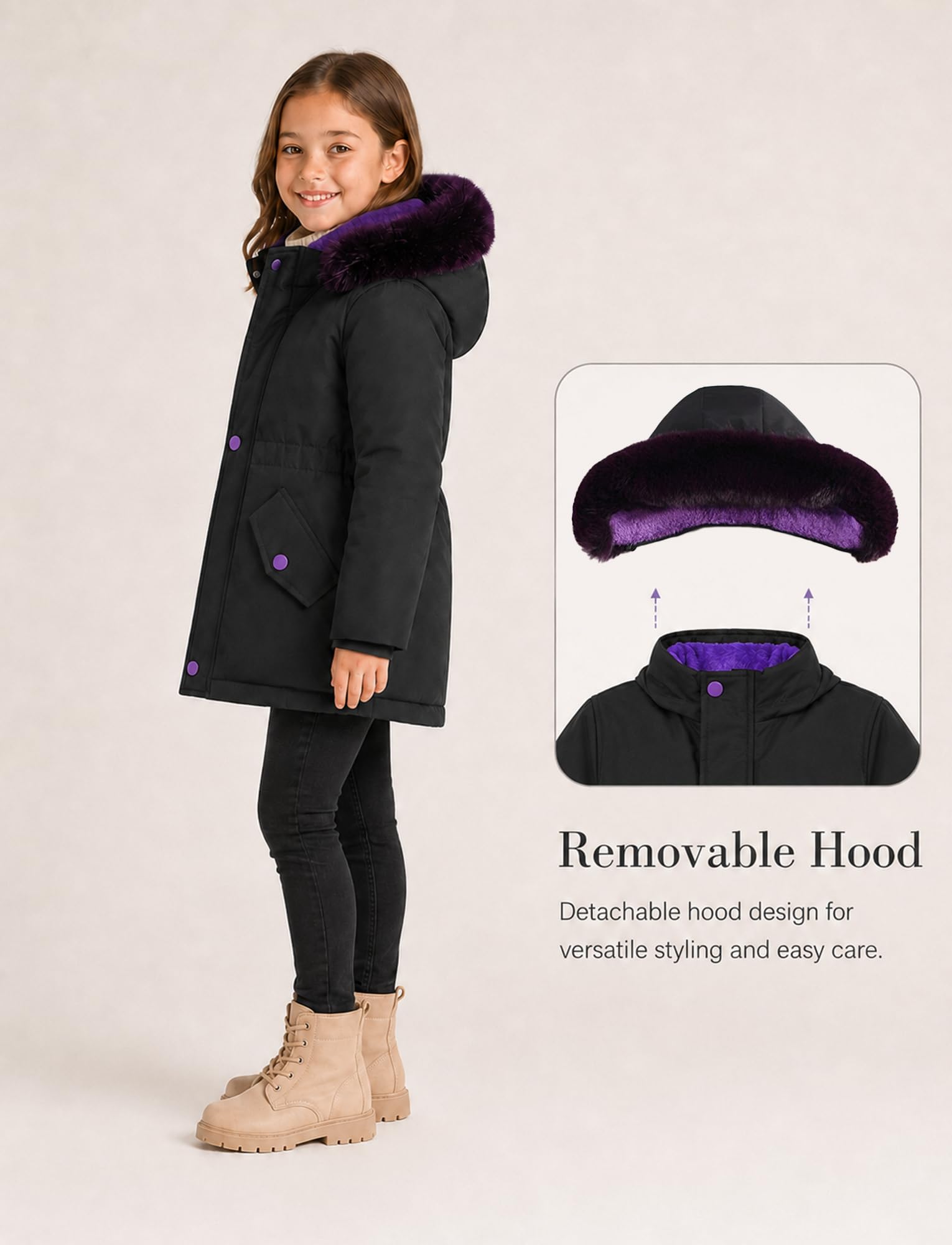 SEAUR Chaqueta Abrigo Invierno Niñas Chaqueta de Plumón Mi-Long Cazadoras Niña Parka Gruesa Cálida con Capucha/Capucha Extraíble Esquí Ropa 1-15 Años