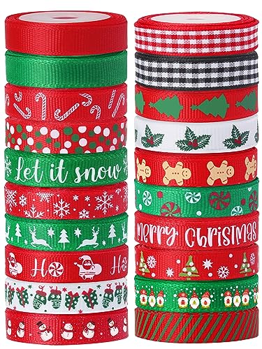 Vloso 20 Rolls 100 Yards Christmas Ribbon for Gift Wrapping,3/8
