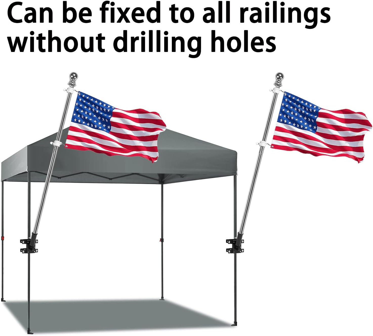 No Drill Flag Pole Holder for Railing,Flag Pole Mount for Porch & Fence Rail, Apartment Balcony,Square Railing-Two Installation Methods-with Silicone Pads,for 1” flagpole (Black)