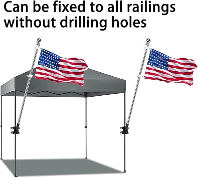 No Drill Flag Pole Holder for Railing,Flag Pole Mount for Porch & Fence Rail, Apartment Balcony,Square Railing-Two Installation Methods-with Silicone Pads,for 1 flagpole (Black)