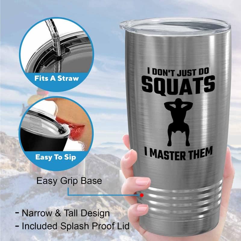 Gym Squat Silver Tumbler 20oz - just do squats - Squat Bar Weights Funny Workout Pullup Rack Squat Tack Fitness