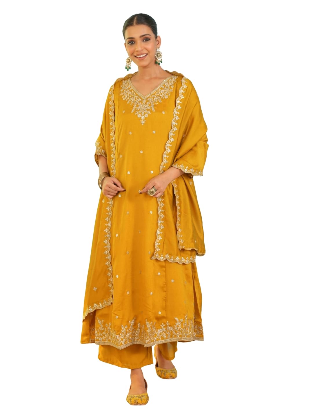 naixa Women's Vichitra Silk Embroidered A-Line Kurta with Pant and Dupatta Sets (NX-845)-picture-38
